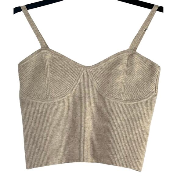 Madewell Beige Soft V Neck Spaghetti Strap Knit Cropped Cami Tank Top Reg Size M - Picture 1 of 1